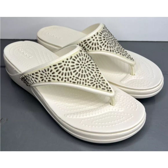 CROCS Monterey Diamanté Sandals Womens Sz 10 206343 White Excellent Condition - Picture 1 of 12